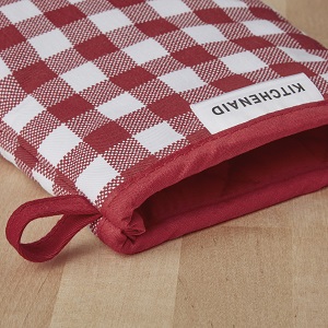 KitchenAid Gingham Mini Oven Mitt 2-Pack Set, Milkshake Tan, 5.5