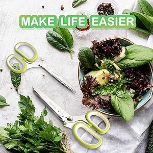 2-Pack Herb Scissors Set with 5 Blades & 3 Blades, Green Stainless Steel Kitchen Shears for Herbs, Veggies, Paper Shredding, with Cleaning Comb & Cover