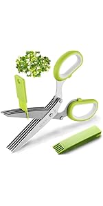 2-Pack Herb Scissors Set with 5 Blades & 3 Blades, Green Stainless Steel Kitchen Shears for Herbs, Veggies, Paper Shredding, with Cleaning Comb & Cover