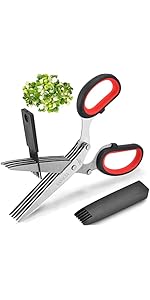 2-Pack Herb Scissors Set with 5 Blades & 3 Blades, Green Stainless Steel Kitchen Shears for Herbs, Veggies, Paper Shredding, with Cleaning Comb & Cover