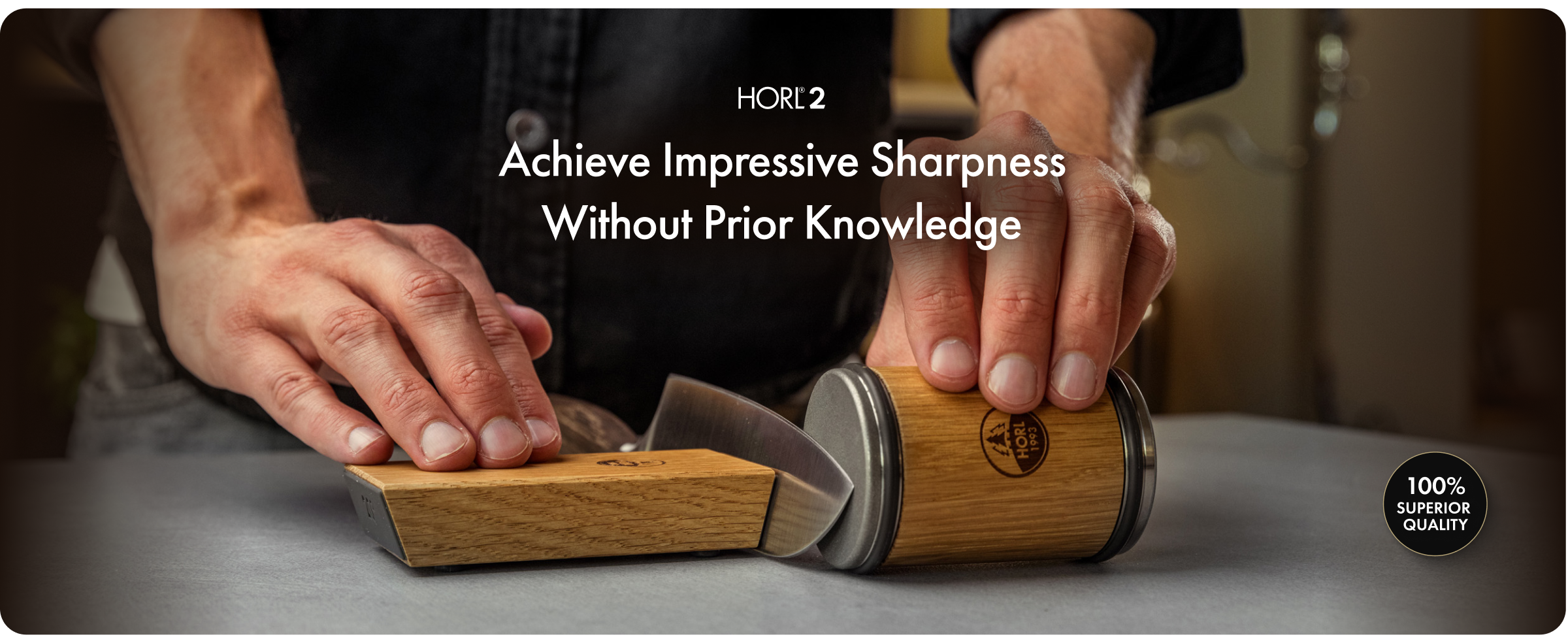 HORL 2 Oak Kitchen Knife Sharpener for Razor Sharp Edges Made in Germany - Rolling Sharpener for knives - Rolling Knife Sharpening Kit with Magnetic Holder with 15 & 20 Degrees