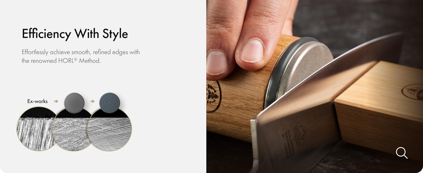 HORL 2 Oak Kitchen Knife Sharpener for Razor Sharp Edges Made in Germany - Rolling Sharpener for knives - Rolling Knife Sharpening Kit with Magnetic Holder with 15 & 20 Degrees