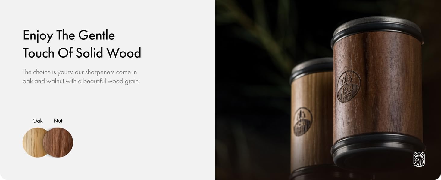 HORL 2 Oak Kitchen Knife Sharpener for Razor Sharp Edges Made in Germany - Rolling Sharpener for knives - Rolling Knife Sharpening Kit with Magnetic Holder with 15 & 20 Degrees