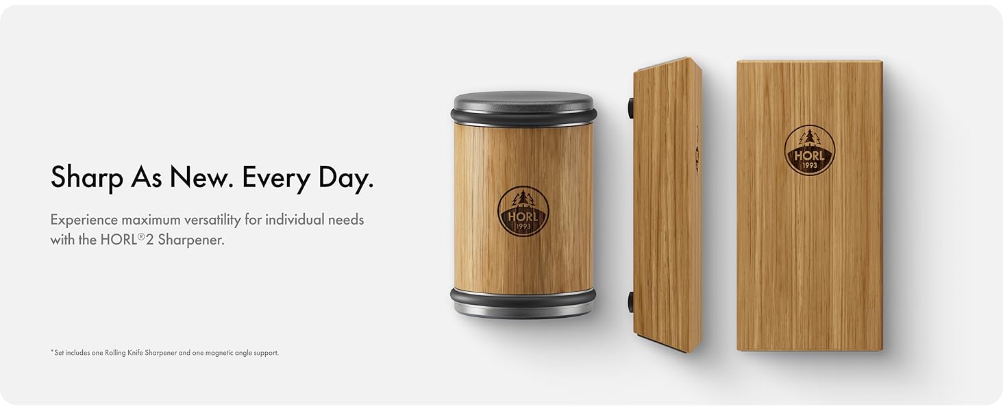 HORL 2 Oak Kitchen Knife Sharpener for Razor Sharp Edges Made in Germany - Rolling Sharpener for knives - Rolling Knife Sharpening Kit with Magnetic Holder with 15 & 20 Degrees