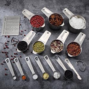 20-Piece Measuring Cups and Spoons Set, Nesting Stainless Steel Measuring Cups Spoons with Plastic Measuring Cup for Dry and Liquid Ingredients, Kitchen Cooking & Baking Gadgets