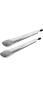 Devico Kitchen Tongs for Cooking, 2-Piece 12 inch 18/8 Stainless Steel Metal BBQ Grill Tongs with Lock