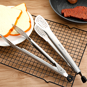 Devico Kitchen Tongs for Cooking, 2-Piece 12 inch 18/8 Stainless Steel Metal BBQ Grill Tongs with Lock