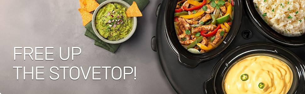 HomeCraft HCRTSCO15SS Triple Round Oval 1.5 Quart Stainless Steel Cooker Buffet with Adjustable Temperature Control, Removable Lids & Spoon Rests, Perfect for Dinner, Appetizers