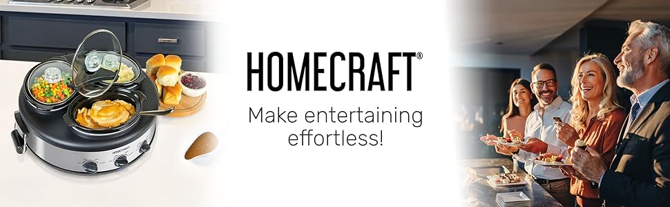 HomeCraft HCRTSCO15SS Triple Round Oval 1.5 Quart Stainless Steel Cooker Buffet with Adjustable Temperature Control, Removable Lids & Spoon Rests, Perfect for Dinner, Appetizers