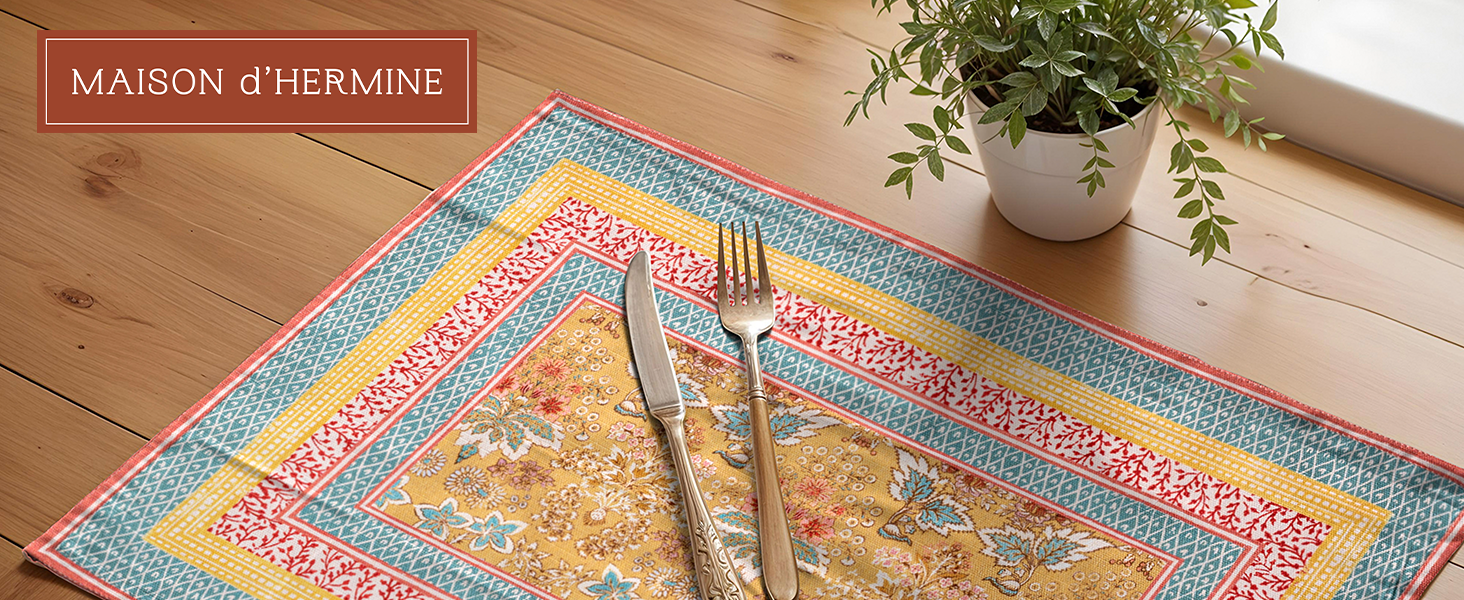 Maison d' Hermine Placemats Set of 4 100% Cotton Washable Cloth Place Mats Reusable Table Mats for Kitchen Dining Party Wedding Easter Decorations Spring/Summer (Marquise, 13