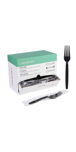Plastic Fork Disposable Individually Packaged Forks Black 7-Inch Commercial Take Away Forks,Super Hard Mass Heavy Individually Wrapped Fork 100 PCS