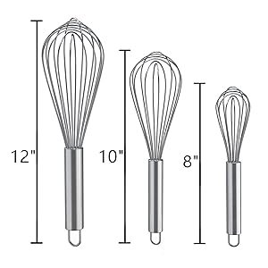 Whisks for Cooking, 3 Pack Stainless Steel Whisk for Blending, Whisking, Beating and Stirring, Enhanced Version Balloon Wire Whisk Set, 8