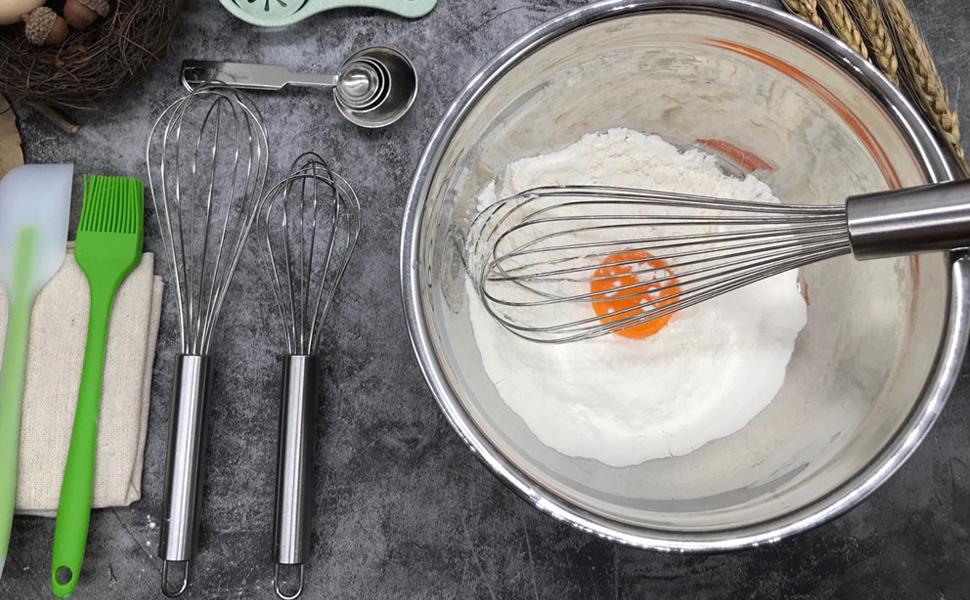 Whisks for Cooking, 3 Pack Stainless Steel Whisk for Blending, Whisking, Beating and Stirring, Enhanced Version Balloon Wire Whisk Set, 8