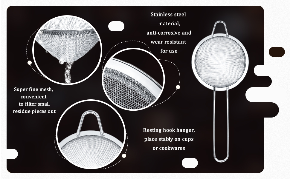 Patelai 3 Pieces Tea Strainers Cocktail Strainer Stainless Steel Fine Mesh Strainer Colander Conical Food Loose Tea Filter Practical Bar Colander Tool