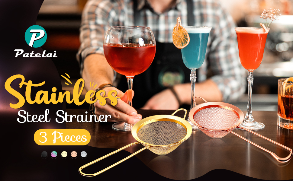 Patelai 3 Pieces Tea Strainers Cocktail Strainer Stainless Steel Fine Mesh Strainer Colander Conical Food Loose Tea Filter Practical Bar Colander Tool