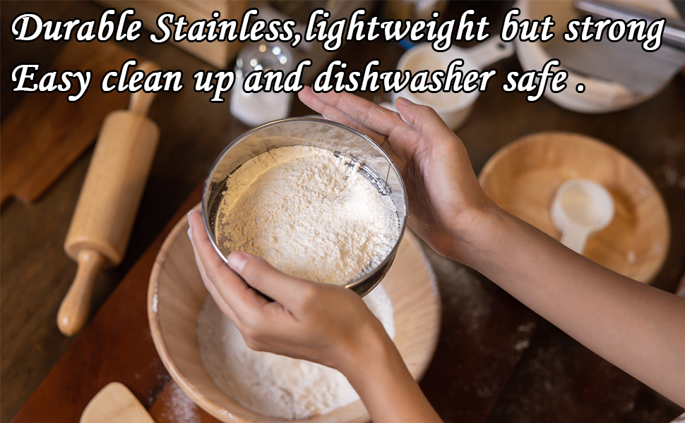 2 Pack Flour Sifter,Stainless Steel Fine Mesh Strainers Flour Sieve,60 Mesh Round Sifter for Baking Cake Bread (6-Inch and 8-Inch)