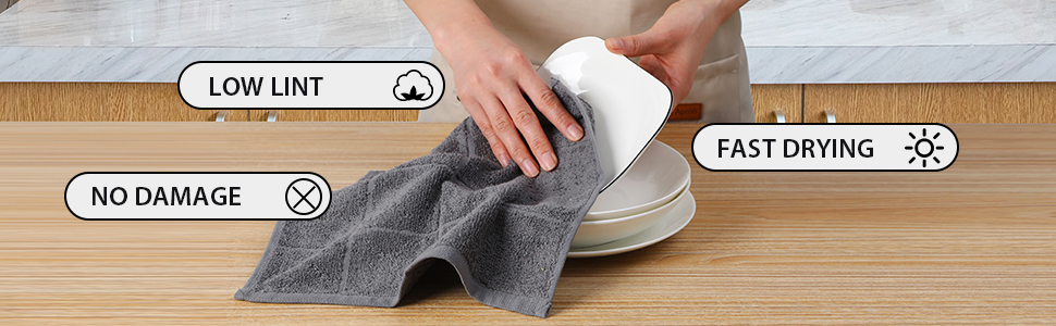 Glynniss Dishcloths Kitchen Highly Absorbent Dish Rags 100% Cotton Dish Cloths for Washing Dishes, Cleaning (12pcs Gray)