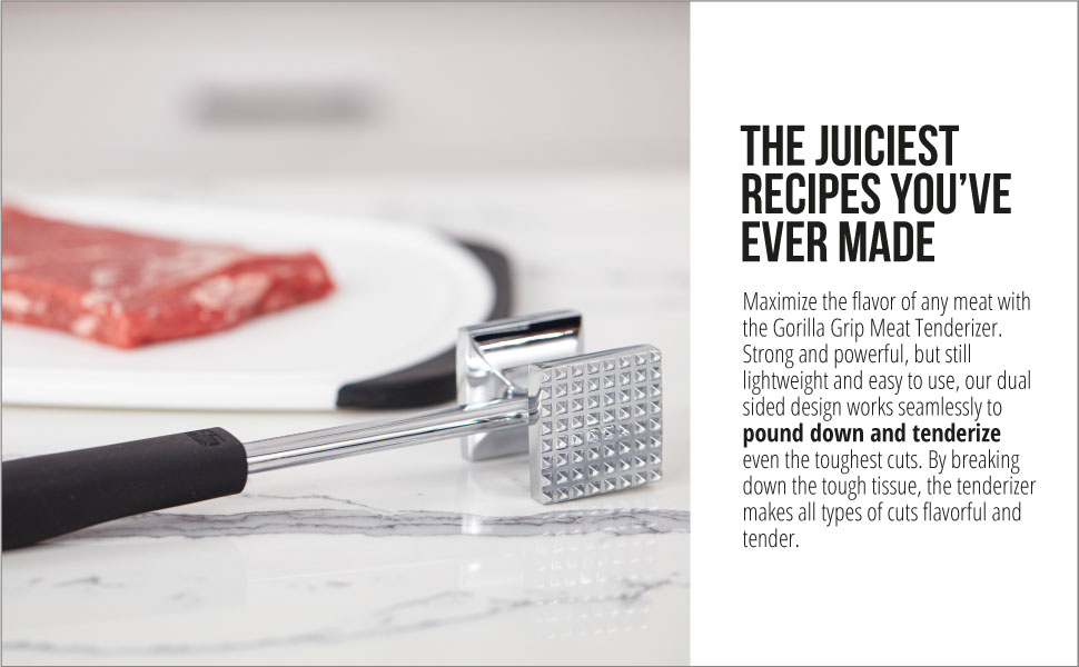 GORILLA GRIP BPA-Free Patented Dual-Sided Meat Tenderizer Tool, Soft Comfortable Handle with Hanging Hole, Heavy Duty Kitchen Mallet for Steak Beef Fish, Chicken Cutlet Pounder, Dishwasher Safe, Mint
