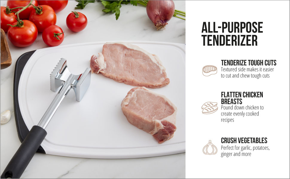 GORILLA GRIP BPA-Free Patented Dual-Sided Meat Tenderizer Tool, Soft Comfortable Handle with Hanging Hole, Heavy Duty Kitchen Mallet for Steak Beef Fish, Chicken Cutlet Pounder, Dishwasher Safe, Mint