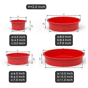 SILIVO 4-Piece Silicone Cake Pans Sets for Baking - Nonstick Silicone Round Cake Molds for Layer Cakes, Cheese Cakes and Chocolate Cakes - 3+5+7+9 inch