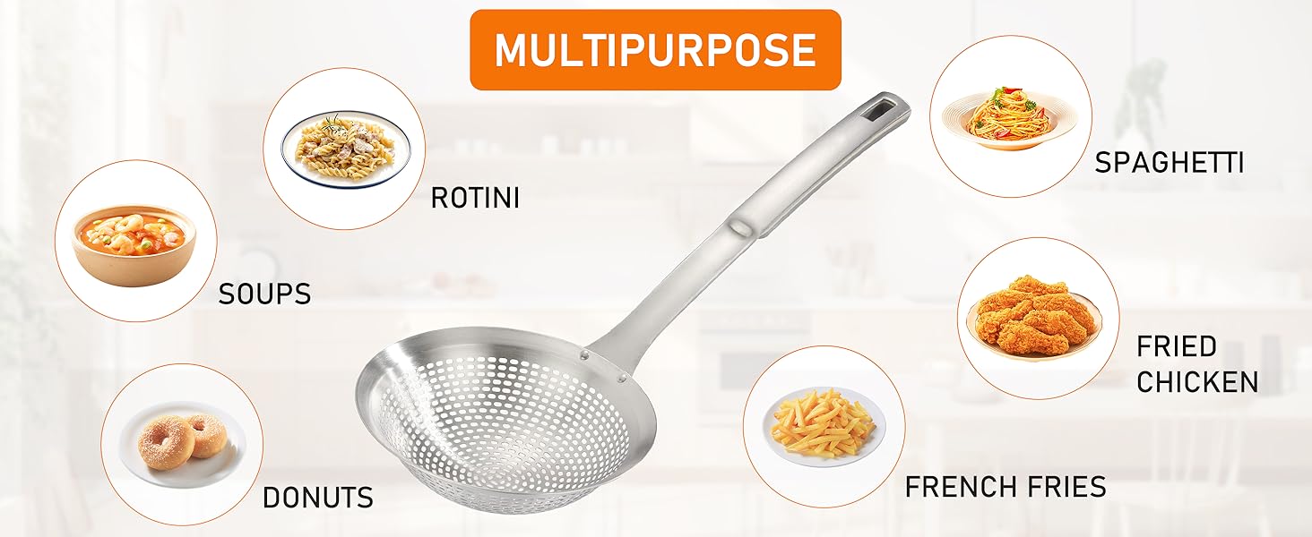 Skimmer Ladle Spoon 304 Stainless Steel Skimmer 14.5 ln for Cooking Frying Skimming Colander/Strainer Stainless Steel Kitchen Tools