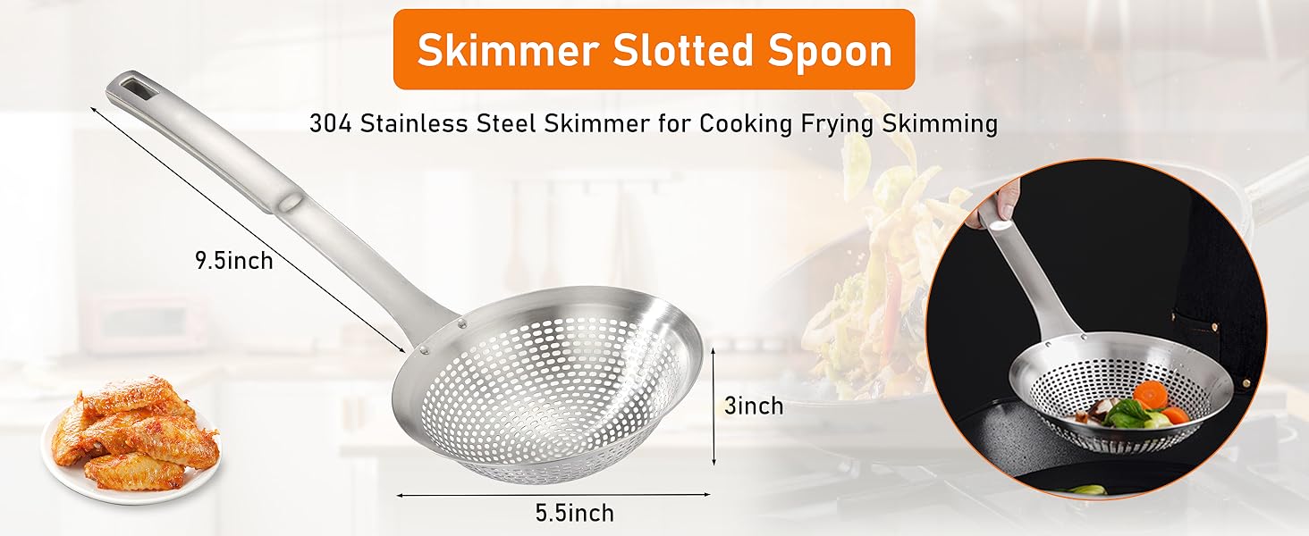 Skimmer Ladle Spoon 304 Stainless Steel Skimmer 14.5 ln for Cooking Frying Skimming Colander/Strainer Stainless Steel Kitchen Tools