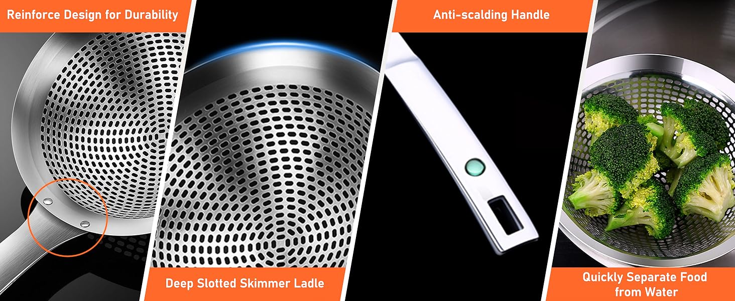 Skimmer Ladle Spoon 304 Stainless Steel Skimmer 14.5 ln for Cooking Frying Skimming Colander/Strainer Stainless Steel Kitchen Tools