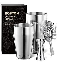 KITESSENSU Cocktail Shaker Set, 2-Piece Boston Shaker Set for Drink Mixing, Premium 18/8 Stainless Steel Martini Shaker for Bartending and Home Bar - 18oz & 28oz, Recipes Booklet Included, Silver