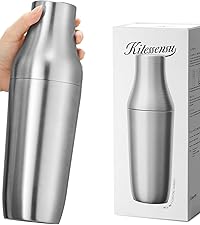KITESSENSU Cocktail Shaker Set, 2-Piece Boston Shaker Set for Drink Mixing, Premium 18/8 Stainless Steel Martini Shaker for Bartending and Home Bar - 18oz & 28oz, Recipes Booklet Included, Silver
