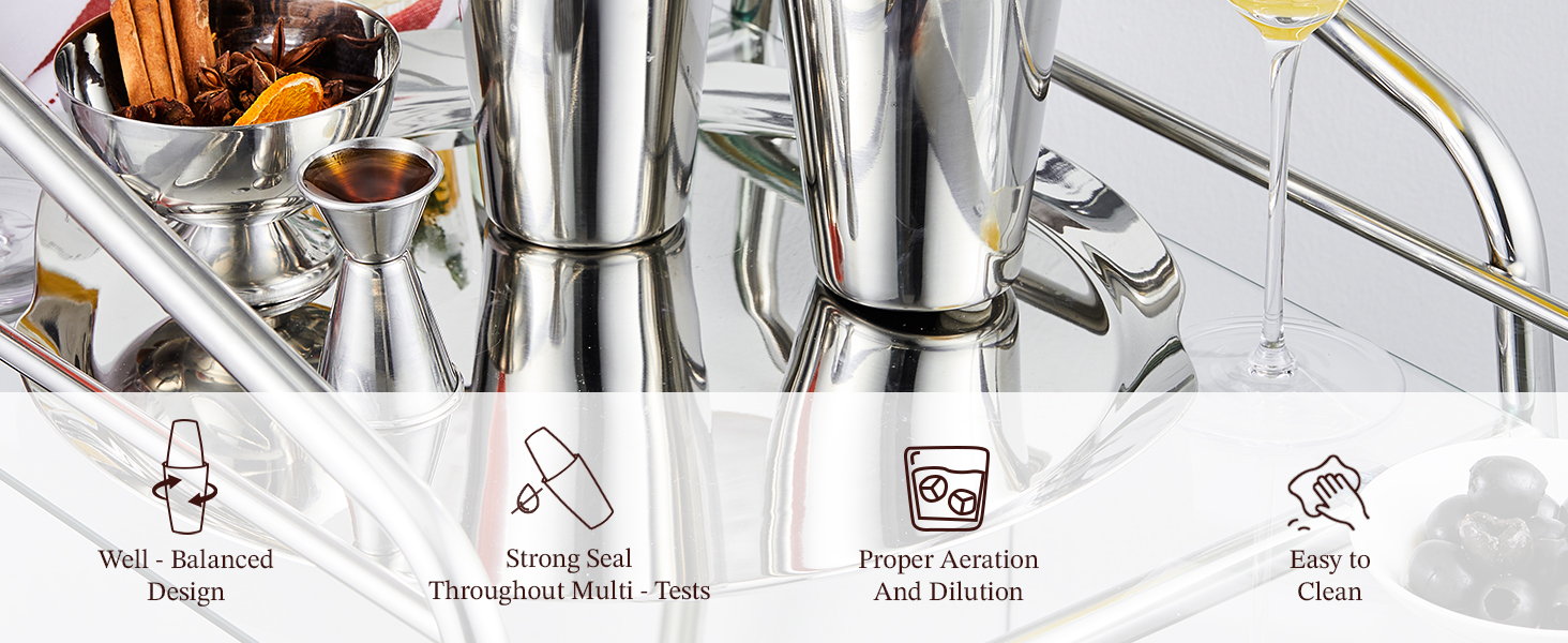 KITESSENSU Cocktail Shaker Set, 2-Piece Boston Shaker Set for Drink Mixing, Premium 18/8 Stainless Steel Martini Shaker for Bartending and Home Bar - 18oz & 28oz, Recipes Booklet Included, Silver