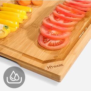 Hiware 4-Piece Extra Large Bamboo Cutting Boards Set for Kitchen, Heavy Duty Cutting Board with Juice Groove, Bamboo Chopping Board Set for Meat, Vegetables - Pre Oiled