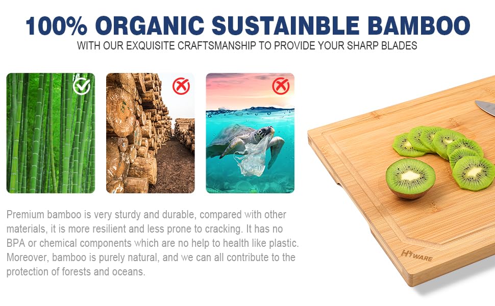 Hiware 4-Piece Extra Large Bamboo Cutting Boards Set for Kitchen, Heavy Duty Cutting Board with Juice Groove, Bamboo Chopping Board Set for Meat, Vegetables - Pre Oiled