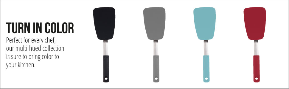 GORILLA GRIP Food Grade Flexible Silicone Spatula, Heat Resistant Head for Nonstick Frying Pan, Patented Soft Rubber Handle for Comfort, Non-Scratch Kitchen Turner, Flip Eggs Burgers, 11.6 in, Black