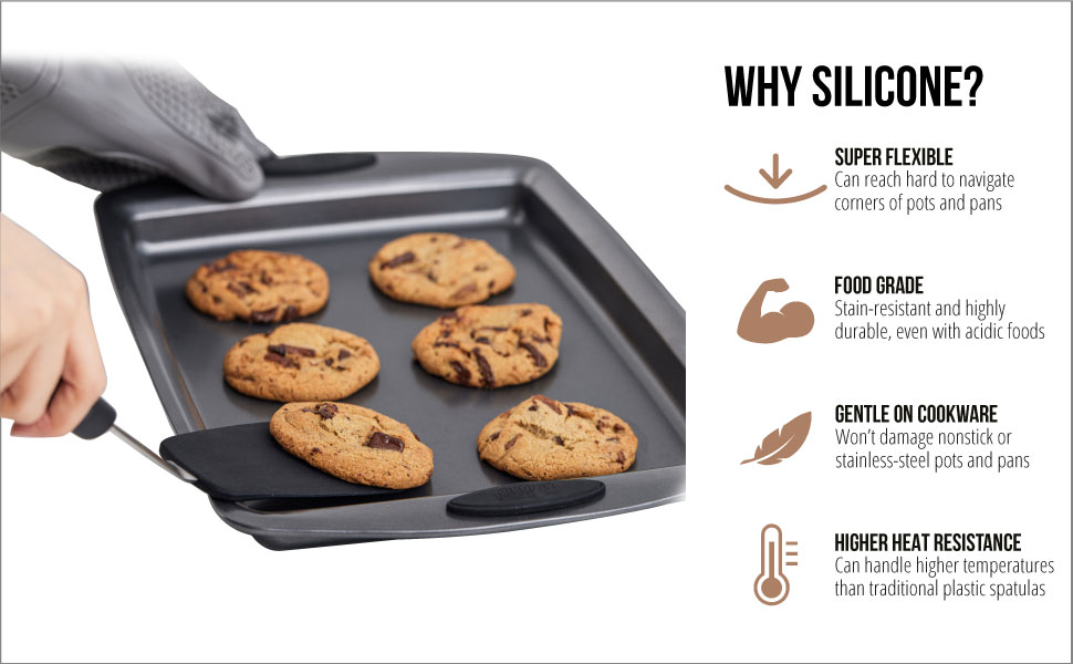 GORILLA GRIP Food Grade Flexible Silicone Spatula, Heat Resistant Head for Nonstick Frying Pan, Patented Soft Rubber Handle for Comfort, Non-Scratch Kitchen Turner, Flip Eggs Burgers, 11.6 in, Black