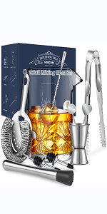 Cocktail Mixing Glass, veecom 18oz Crystal Mixing Glass Bartender Kit, 8 Piece Old Fashioned Cocktail Set with Strainer, Spoon, Jigger, Picks, Pourers, Bar Tools Cocktail Shaker Set (8 Pieces)