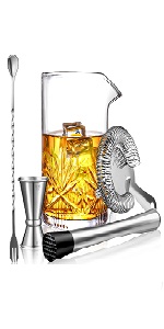 Cocktail Mixing Glass, veecom 18oz Crystal Mixing Glass Bartender Kit, 8 Piece Old Fashioned Cocktail Set with Strainer, Spoon, Jigger, Picks, Pourers, Bar Tools Cocktail Shaker Set (8 Pieces)