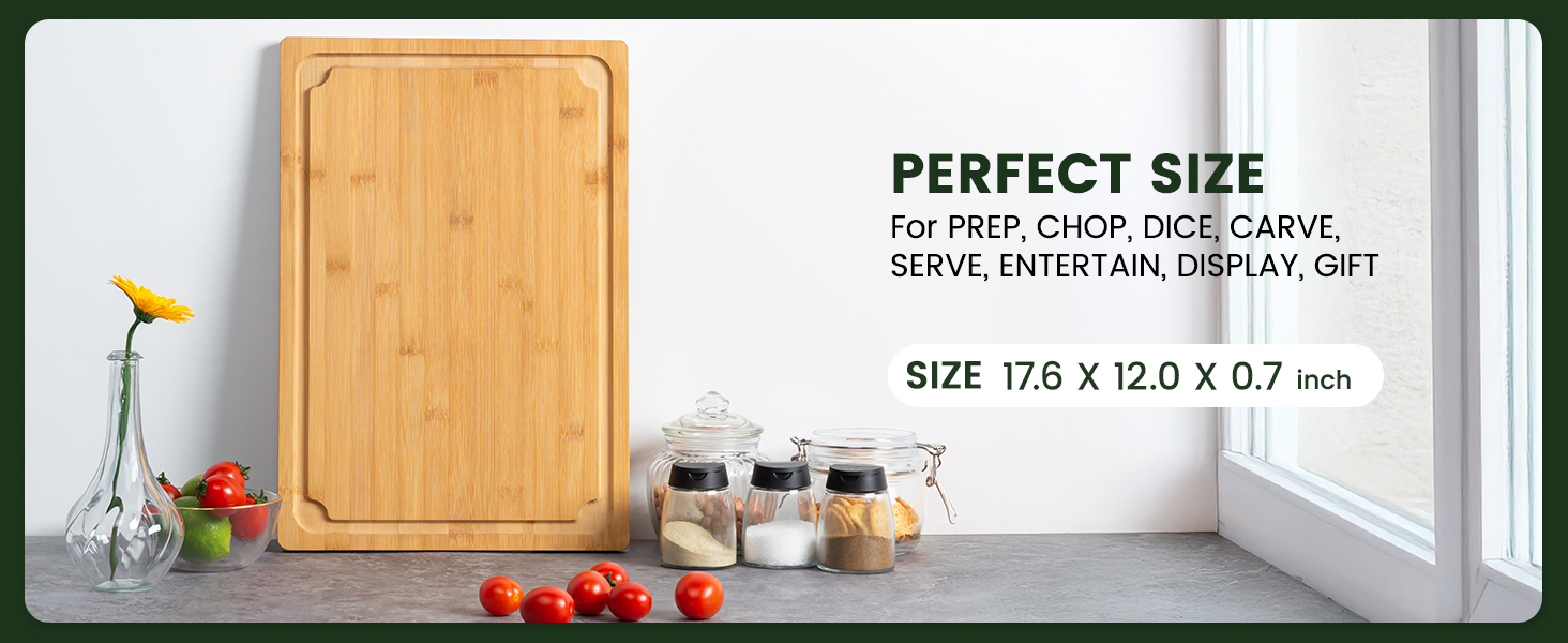 Extra Large Cutting Board, 17.6" Bamboo Cutting Boards for Kitchen with Juice Groove and Handles Kitchen Chopping Board for Meat Cheese board Heavy Duty Serving Tray, XL, Empune