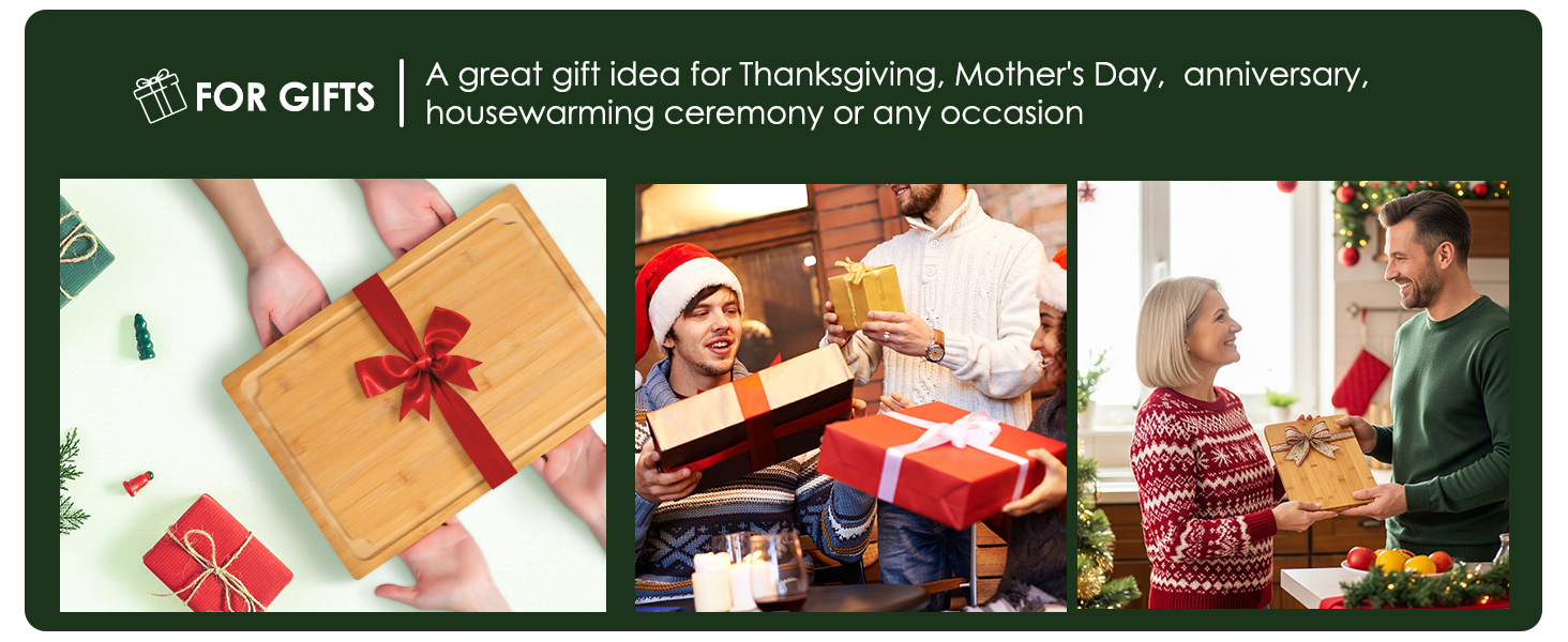 Extra Large Cutting Board, 17.6" Bamboo Cutting Boards for Kitchen with Juice Groove and Handles Kitchen Chopping Board for Meat Cheese board Heavy Duty Serving Tray, XL, Empune