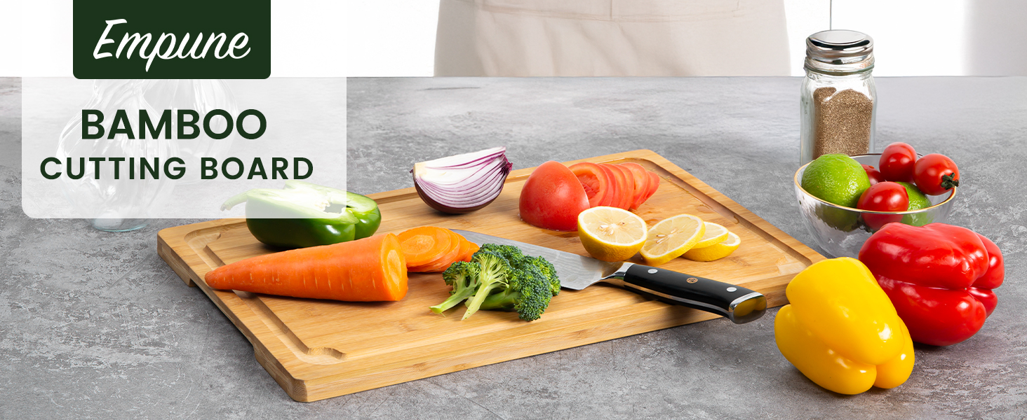 Extra Large Cutting Board, 17.6" Bamboo Cutting Boards for Kitchen with Juice Groove and Handles Kitchen Chopping Board for Meat Cheese board Heavy Duty Serving Tray, XL, Empune
