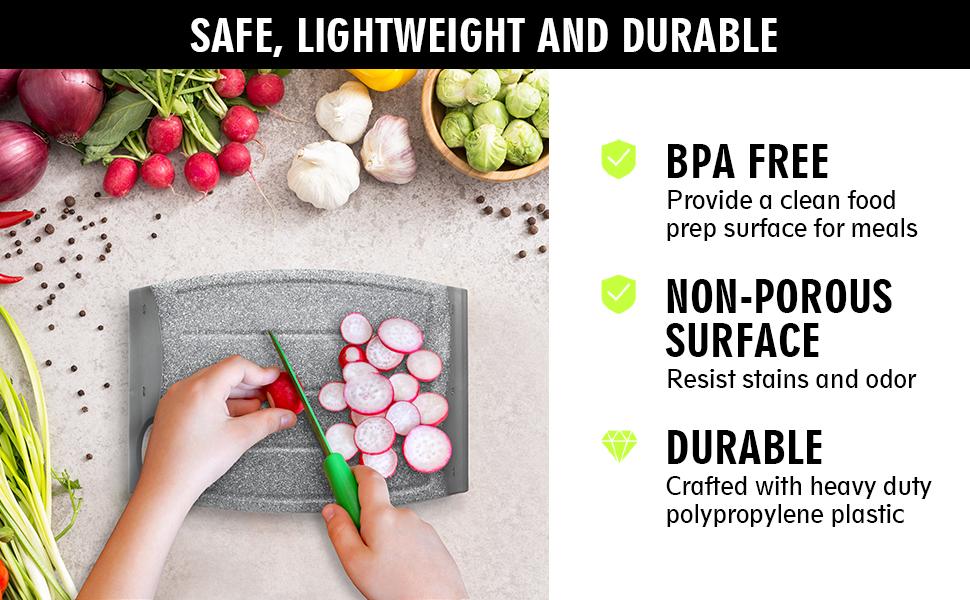Small Plastic Cutting Board, 7.48" Mini Cutting Board for Small Kitchen Task, Non Slip Cutting Board, Unique Design with Multiple Juice Grooves! BPA Free, Dishwasher Safe, Easy Grip Handle (Grey)