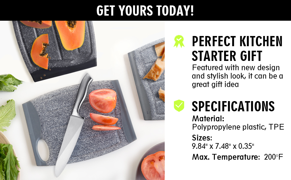 Small Plastic Cutting Board, 7.48" Mini Cutting Board for Small Kitchen Task, Non Slip Cutting Board, Unique Design with Multiple Juice Grooves! BPA Free, Dishwasher Safe, Easy Grip Handle (Grey)