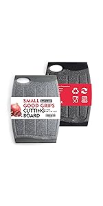 Small Plastic Cutting Board, 7.48" Mini Cutting Board for Small Kitchen Task, Non Slip Cutting Board, Unique Design with Multiple Juice Grooves! BPA Free, Dishwasher Safe, Easy Grip Handle (Grey)