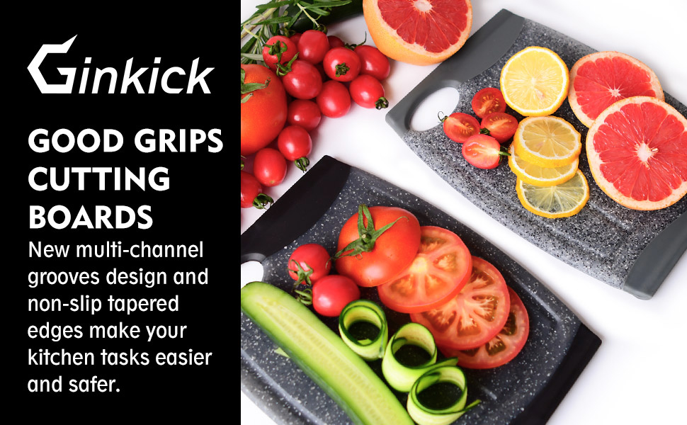 Small Plastic Cutting Board, 7.48" Mini Cutting Board for Small Kitchen Task, Non Slip Cutting Board, Unique Design with Multiple Juice Grooves! BPA Free, Dishwasher Safe, Easy Grip Handle (Grey)