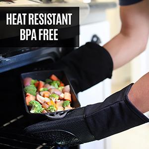 BPA-Free Soft Silicone 4 Piece Oven Mitts & Trivets Set - Ultra Heat Resistant Oven Mitts with Thick Cotton Liner - Long Slip Resistant Pot Holders, Flexible Oven Gloves - Navy