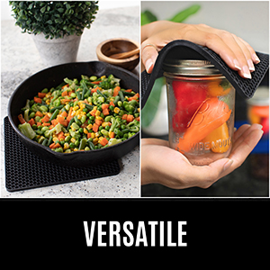 BPA-Free Soft Silicone 4 Piece Oven Mitts & Trivets Set - Ultra Heat Resistant Oven Mitts with Thick Cotton Liner - Long Slip Resistant Pot Holders, Flexible Oven Gloves - Navy