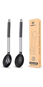 Kitchen Ladle Strainer Set of 2 Large Slotted Spoon with High Heat Resistant BPA Free Non Stick Cooking Skimmers For Draining and Frying (Grey and Teal Blue)