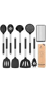 Kitchen Ladle Strainer Set of 2 Large Slotted Spoon with High Heat Resistant BPA Free Non Stick Cooking Skimmers For Draining and Frying (Grey and Teal Blue)