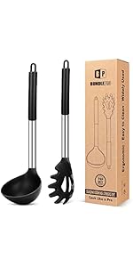 Kitchen Ladle Strainer Set of 2 Large Slotted Spoon with High Heat Resistant BPA Free Non Stick Cooking Skimmers For Draining and Frying (Grey and Teal Blue)