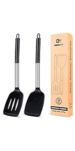 Pack of 2 Silicone Pasta Fork, Kitchen Heat Resistant Noodle Spoon Server, BPA Free Spaghetti Strainer, Best Cooking Tools (GRAY-BLUE)