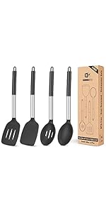 Pack of 2 Silicone Pasta Fork, Kitchen Heat Resistant Noodle Spoon Server, BPA Free Spaghetti Strainer, Best Cooking Tools (GRAY-BLUE)